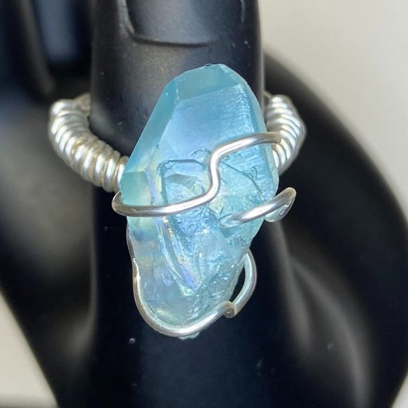 Light Blue Crystal Size 7 Wire Ring - Picture 1 of 7